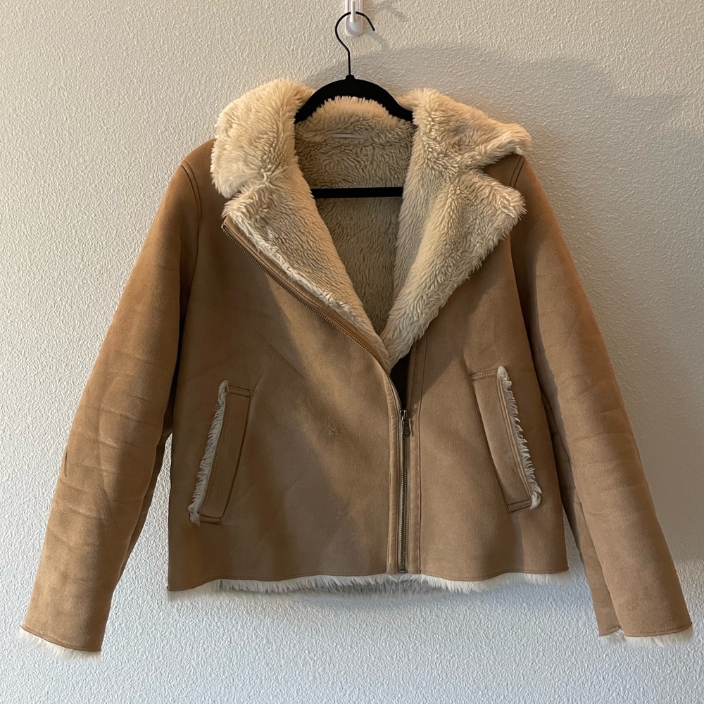Uniqlo Faux Suede Shearling Zip Up Jacket Women’s Small